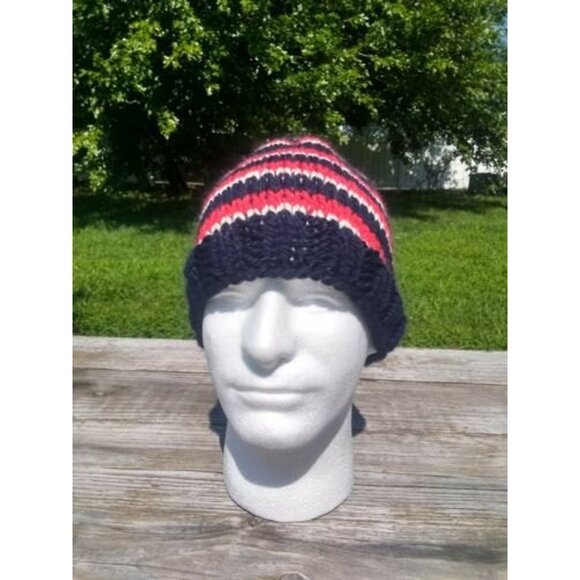 Handmade Mens Beanie Hat Alpaca Wool Cap Soft Chunky Knit Red White Blue USA - Picture 4 of 11